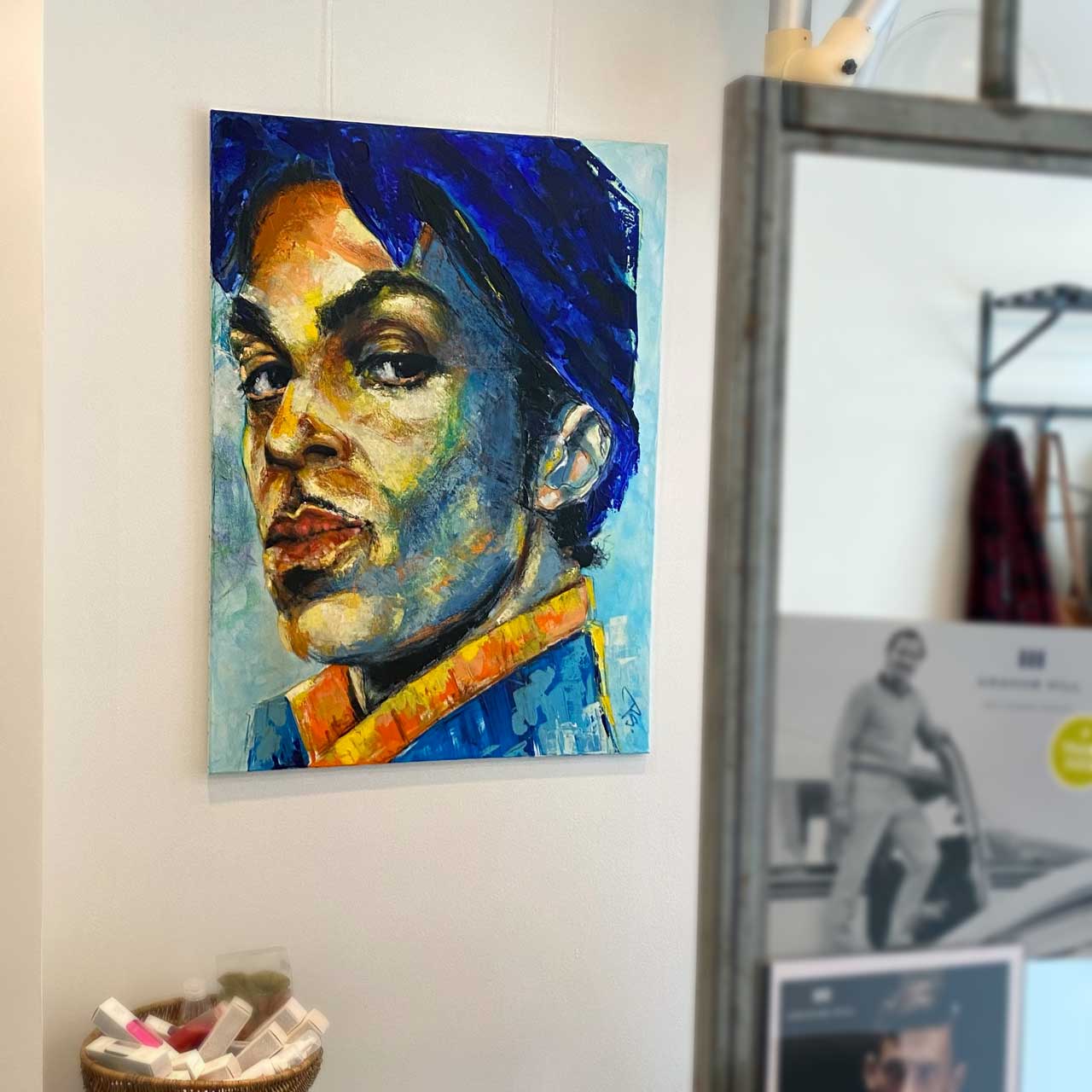 Portræt af Prince malet af portrætmaler Peter Simonsen. Format: 90 x 120 cm. Teknik: Mixed media.