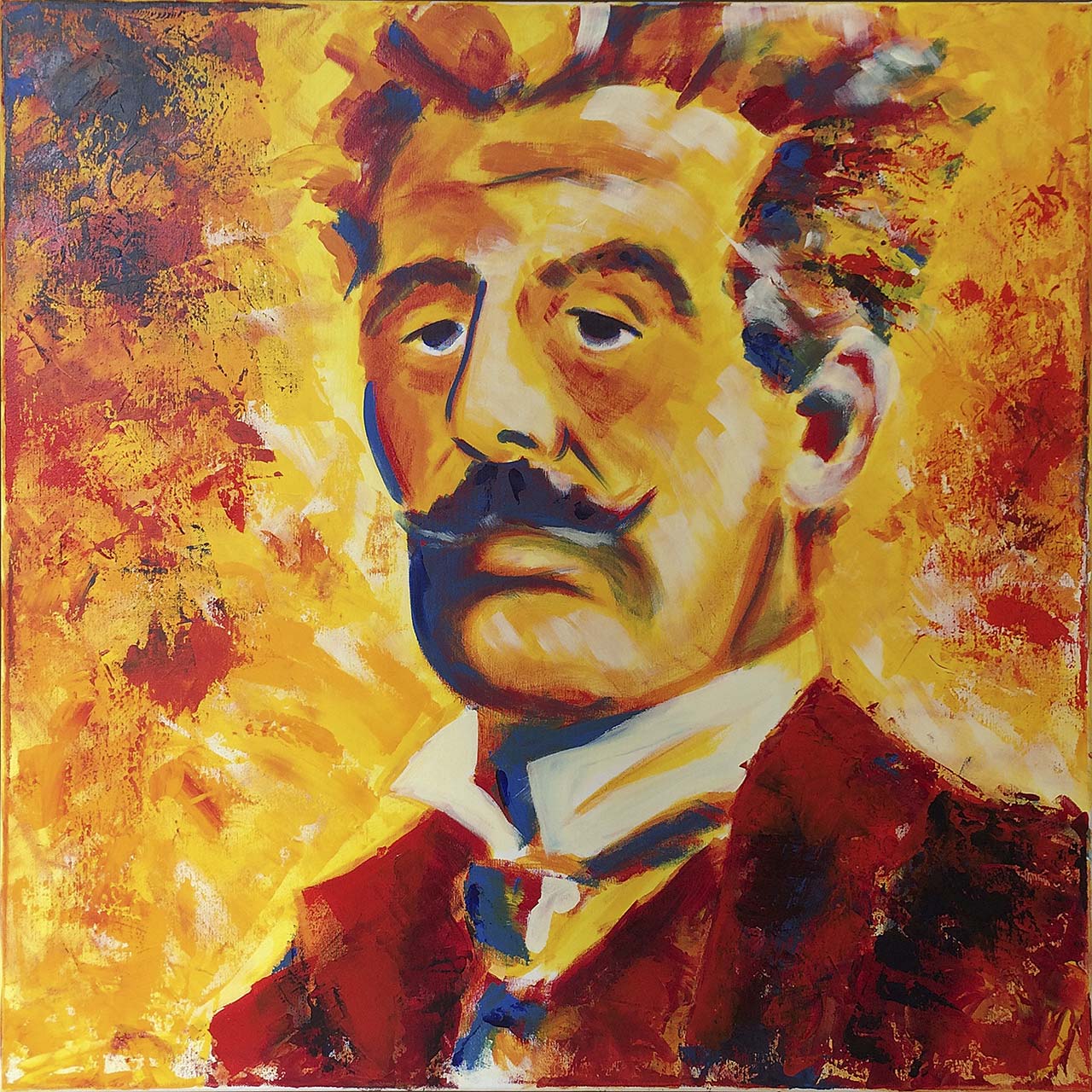 Portrættet af den italienske komponist Giacomo Puccini er malet af portrætmaler Peter Simonsen i 2014.