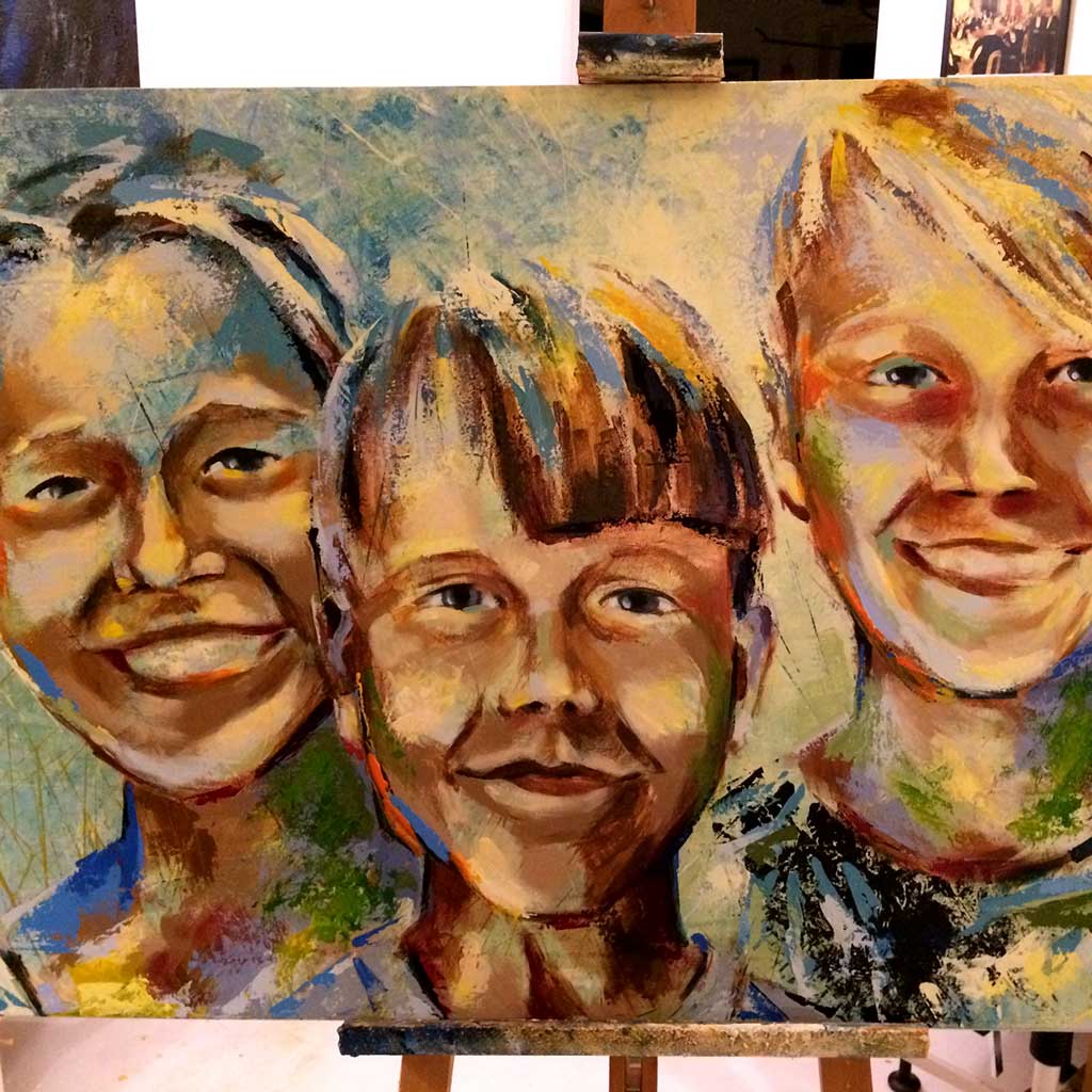 Portræt af tre børn malet af portrætmaler Peter Simonsen