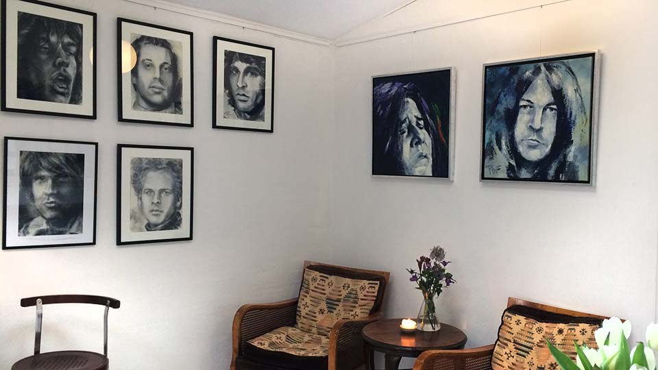 The fan art exhibitions includes drawings of Simon & Garfunkel and portrait paintings of Janis Joplin and Ian Gillan