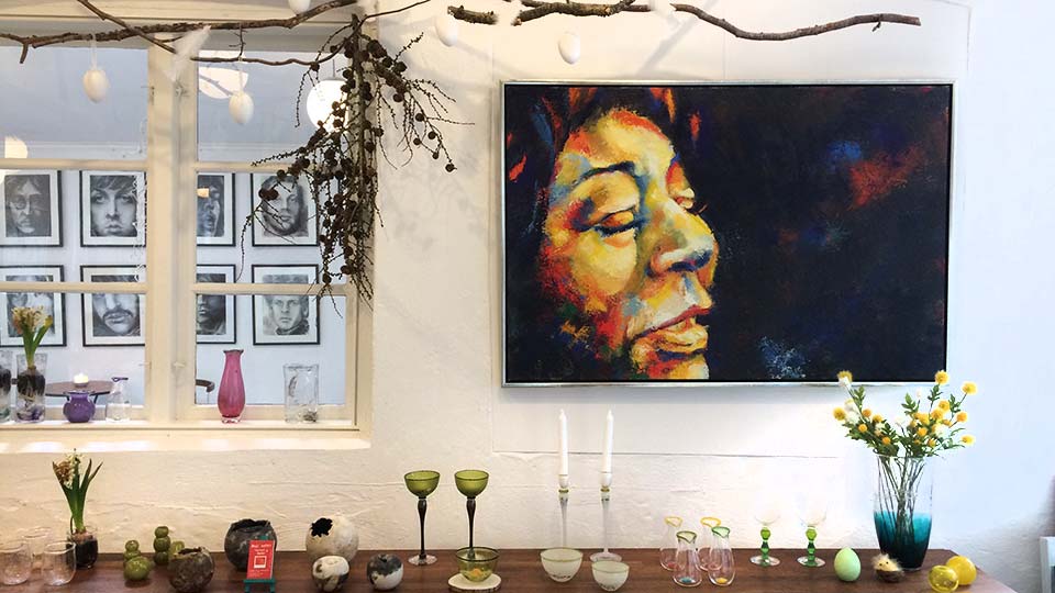 No exhibition without a portrait of the queen of jazz - Ms Ella Fitzgerald painted by Peter Simonsen