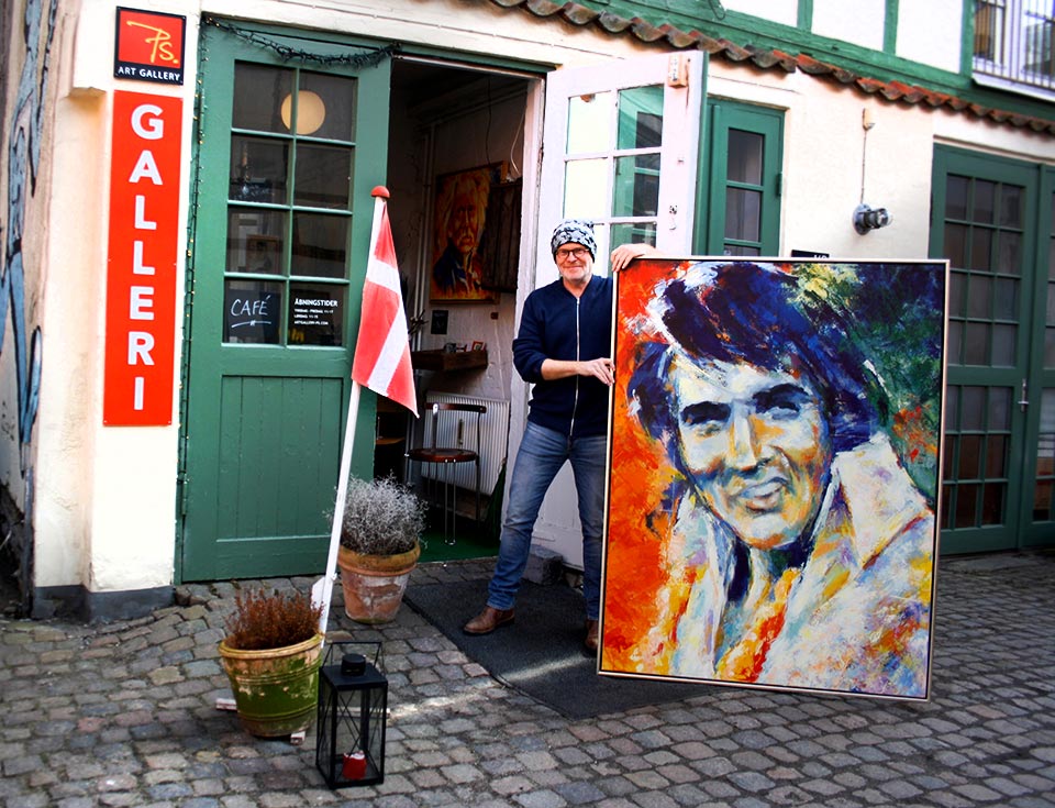 Large Elvis portrait painting displayed at Danish PS Art Gallery
